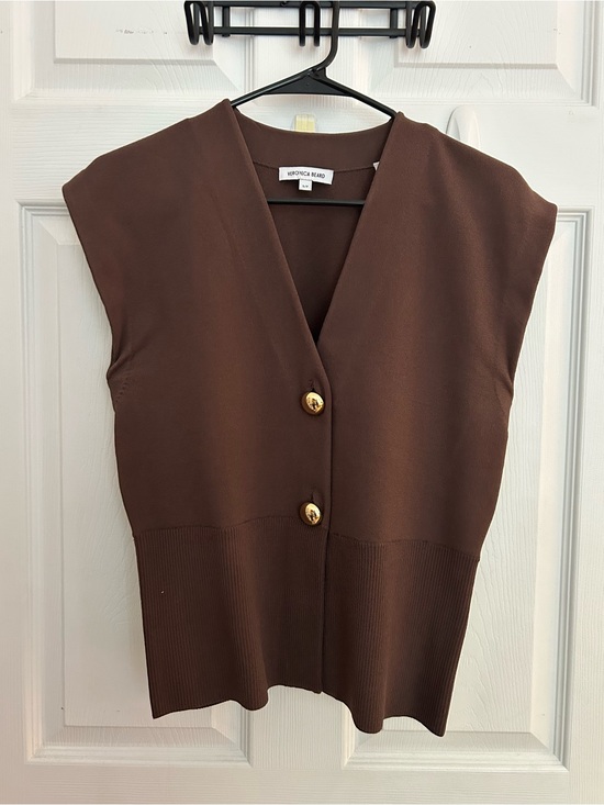 Veronica Beard Tops - Veronica Beard Brown V-Neck Sleeveless Knit Vest with Gold Buttons